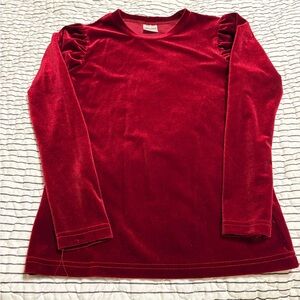 Kids Velvet Long Sleeve Top - Red